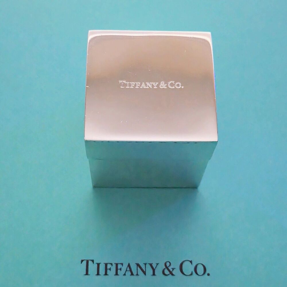 RARE Tiffany and Co.  Enamel Lid Interior Sterling Silver Square Keepsake Box